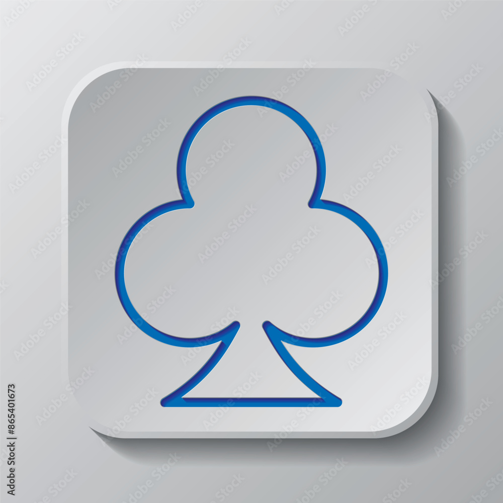 Clubs simple icon, vector. Flat design. Paper cut design. Cutted blue symbol with shadow. Gray badge button, gray background Clubs simple icon, vector. Flat design. Paper cut design. Cutted blue symbol with shadow. Gray badge button, gray background