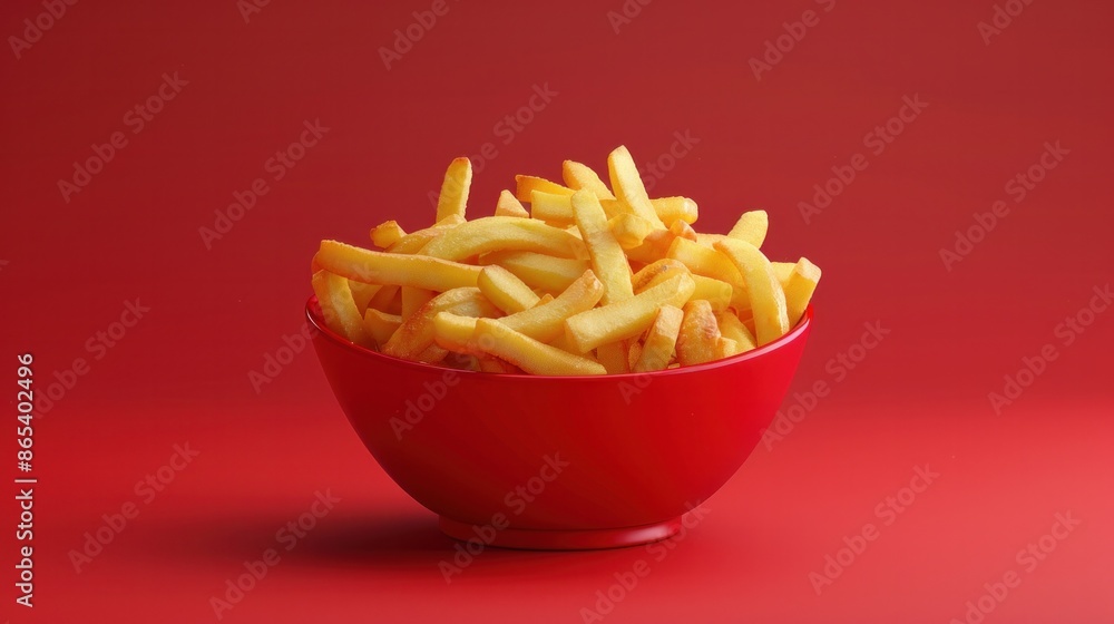 French fries in a bowl rendered in a hyperrealistic style, every detail captured with stunning precision, from the glistening oil droplets to the individual potato flakes French fries in a bowl rendered in a hyperrealistic style, every detail captured with stunning precision, from the glistening oil droplets to the individual potato flakes