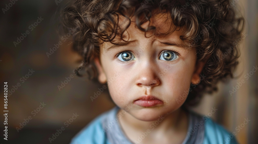 Captivating portrait of a young child with striking blue eyes and tousled dark curls, gazing intently at the camera with a thoughtful expression. Captivating portrait of a young child with striking blue eyes and tousled dark curls, gazing intently at the camera with a thoughtful expression.