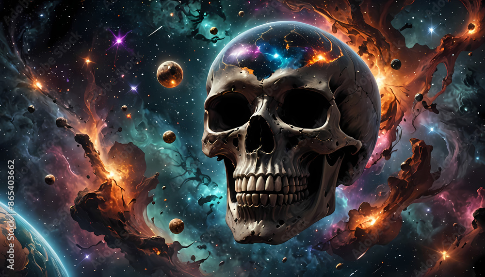 Skull floating in space, with galaxies, stars, and nebula Skull floating in space, with galaxies, stars, and nebula