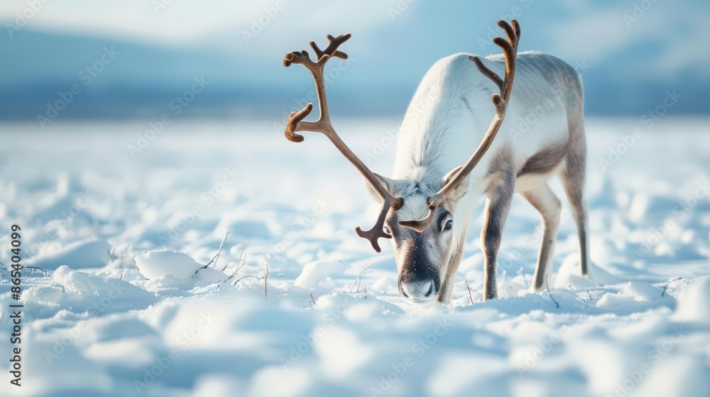 Reindeer grazing in a snowy field Reindeer grazing in a snowy field