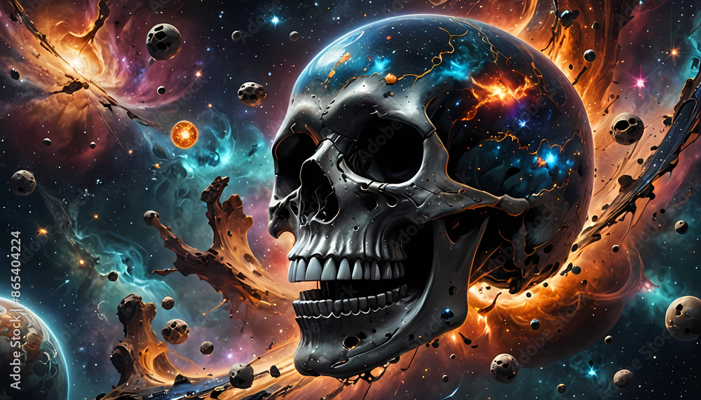 Skull floating in space, with galaxies, stars, and nebula Skull floating in space, with galaxies, stars, and nebula