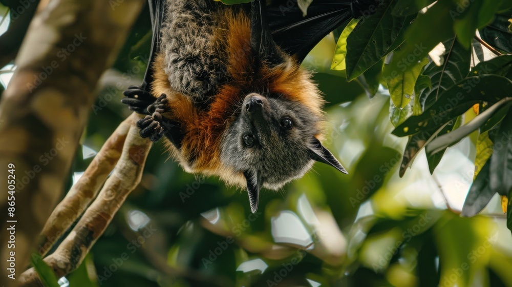 Obraz premium Grey Headed Flying Fox hanging upside down in a tree