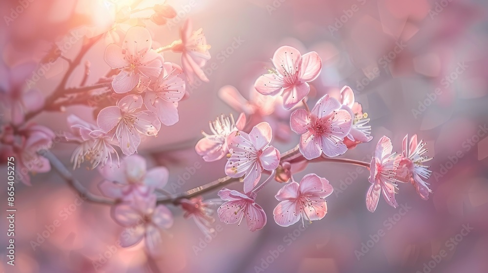 Charming cherry blossoms bloom under the warm spring sunlight Charming cherry blossoms bloom under the warm spring sunlight