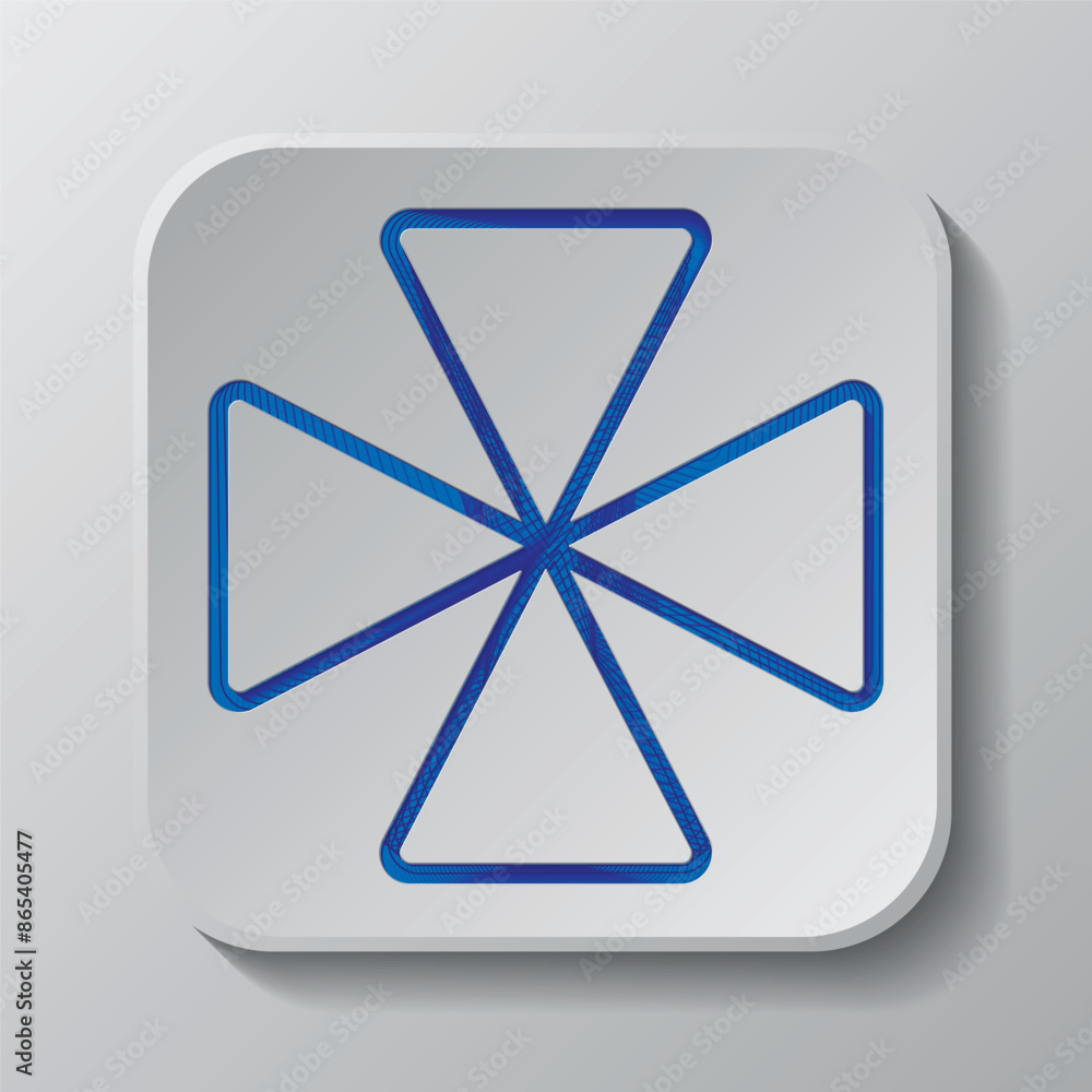 Cross simple icon, vector. Flat design. Paper cut design. Cutted blue symbol with shadow. Gray badge button, gray background Cross simple icon, vector. Flat design. Paper cut design. Cutted blue symbol with shadow. Gray badge button, gray background