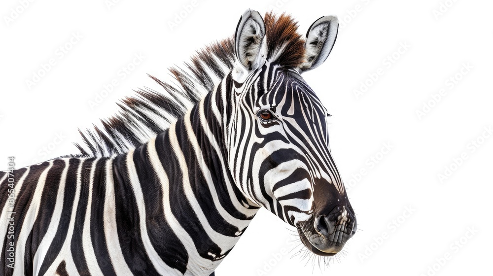Majestic zebra captured in isolation against a clean white backdrop, its regal presence symbolizing the beauty of African wildlife Majestic zebra captured in isolation against a clean white backdrop, its regal presence symbolizing the beauty of African wildlife