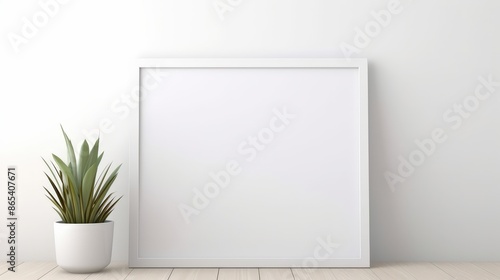White Picture Frame with Plant on Shelf