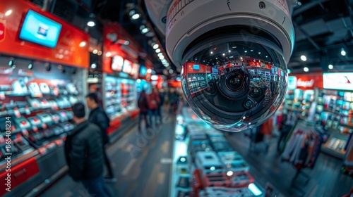 Wallpaper Mural Surveillance Camera in a Busy Electronics Store - Generative AI Torontodigital.ca