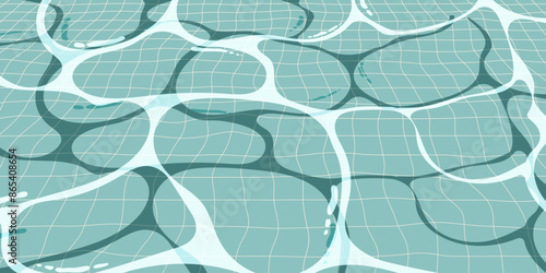 Water surface in swimming pool, in perspective, vector cartoon illustration, blue background