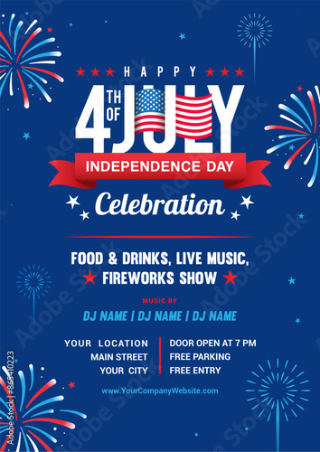 Happy 4th of July poster templates vector illustration. Independence Day fireworks celebration flyer design