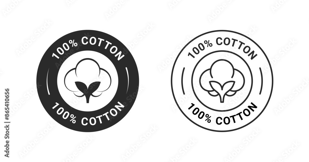 100 percent cotton vector icon. Organic fabric round labels 100 percent cotton vector icon. Organic fabric round labels