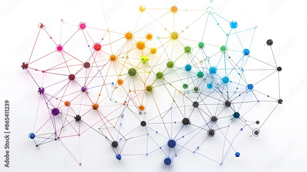 A network of people is shown in a variety of colors. Concept of a diverse and interconnected community A network of people is shown in a variety of colors. Concept of a diverse and interconnected community