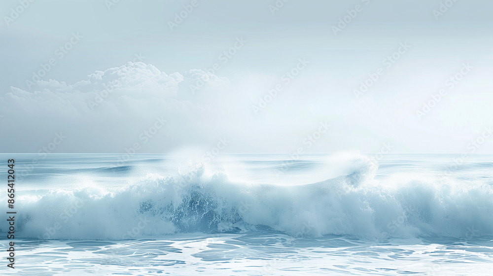 Dramatic Blue Ocean Waves Against Blue Sky Crashing with White Foam Dramatic Blue Ocean Waves Against Blue Sky Crashing with White Foam