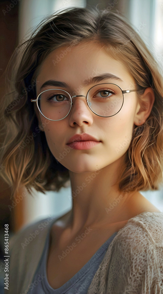 Close Up Personable Young Student Brown Eyes Hair Glasses Calm Close Up Personable Young Student Brown Eyes Hair Glasses Calm