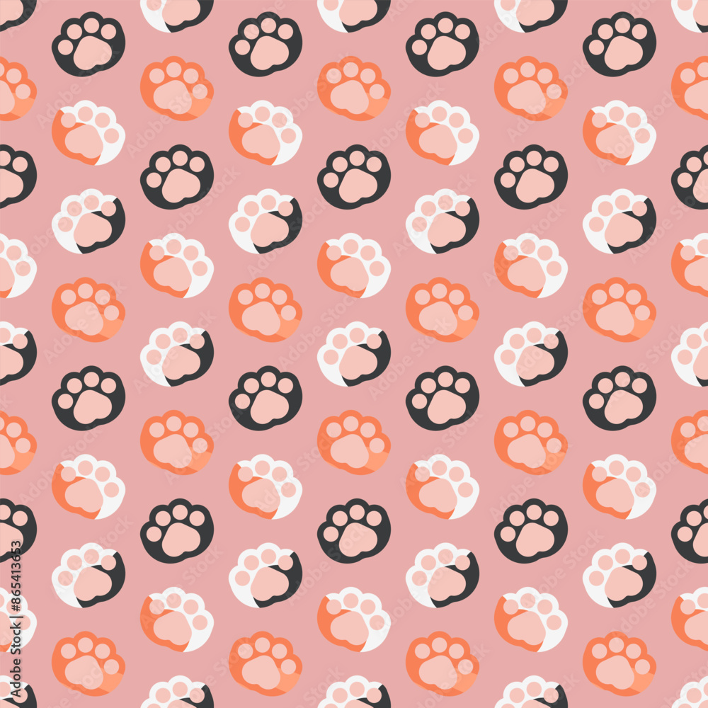 Different kinds of cat paws background. Colored kitten, puppy hand pattern. Cute pet palm, kitty, footprint, animal, forepaw, leg sign symbol. Wallpaper, seamless. Different kinds of cat paws background. Colored kitten, puppy hand pattern. Cute pet palm, kitty, footprint, animal, forepaw, leg sign symbol. Wallpaper, seamless.