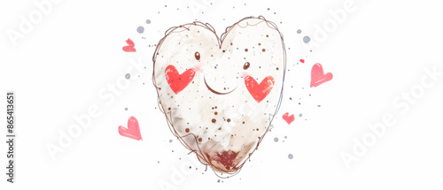 Watercolor Heart with Sparkles and Hearts