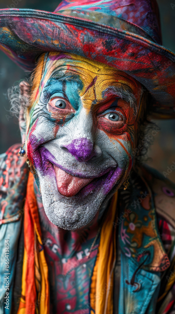 Creepy Clown with Painted Face and Tongue Out Creepy Clown with Painted Face and Tongue Out