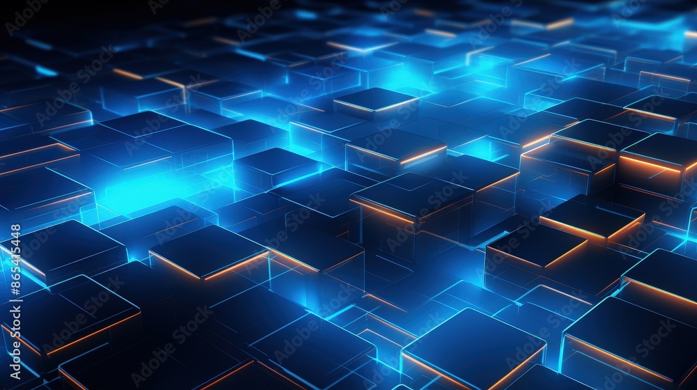 Abstract Neon Blue and Orange Glowing Cubes Abstract Neon Blue and Orange Glowing Cubes