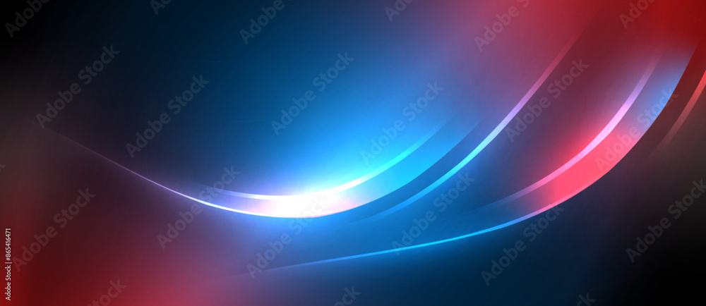 Obraz premium Neon glowing circle rays, light round lines in the dark, planet style neon wave lines. Energetic electric concept design for wallpaper, banner, background