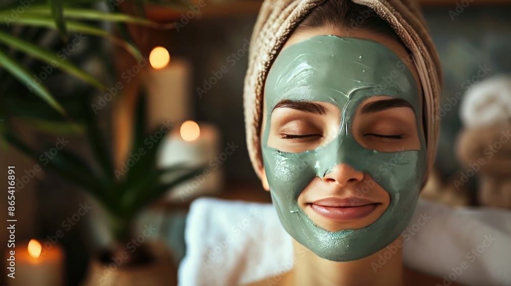 Radiant lady indulging in a spa day with a purifying healing clay mask, basking in the restorative benefits of self-care Radiant lady indulging in a spa day with a purifying healing clay mask, basking in the restorative benefits of self-care