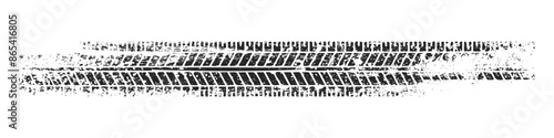 Grunge tire track, wheel braking marks. Truck, car or motorcycle tread pattern silhouette. Auto race, motorsport, speed racing design element. Vector illustration