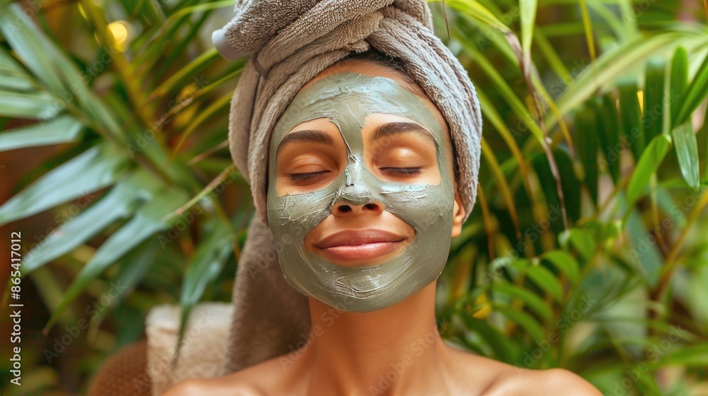 Radiant lady indulging in a spa day with a purifying healing clay mask, basking in the restorative benefits of self-care Radiant lady indulging in a spa day with a purifying healing clay mask, basking in the restorative benefits of self-care