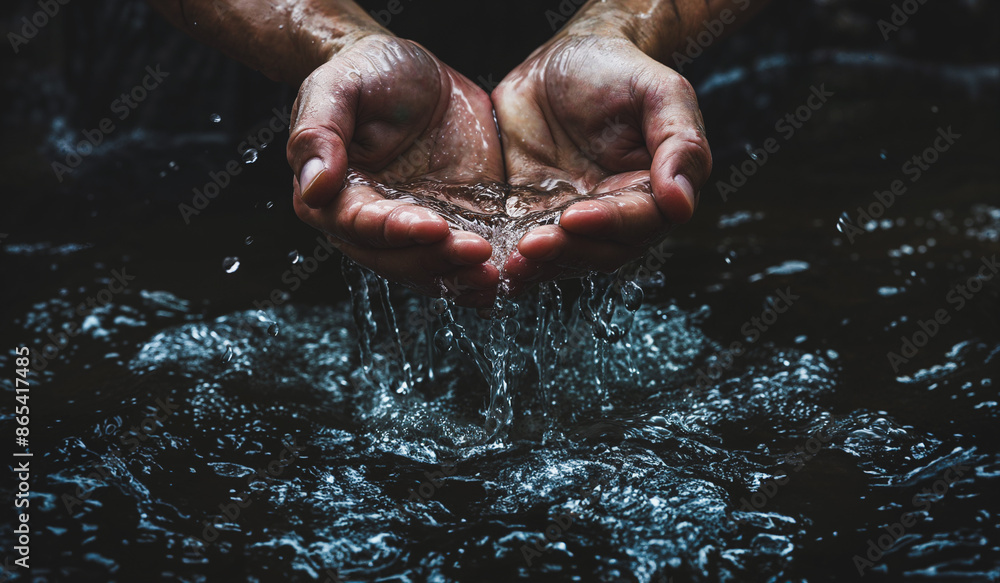 Fototapeta premium Two hands with clean water spilling out
