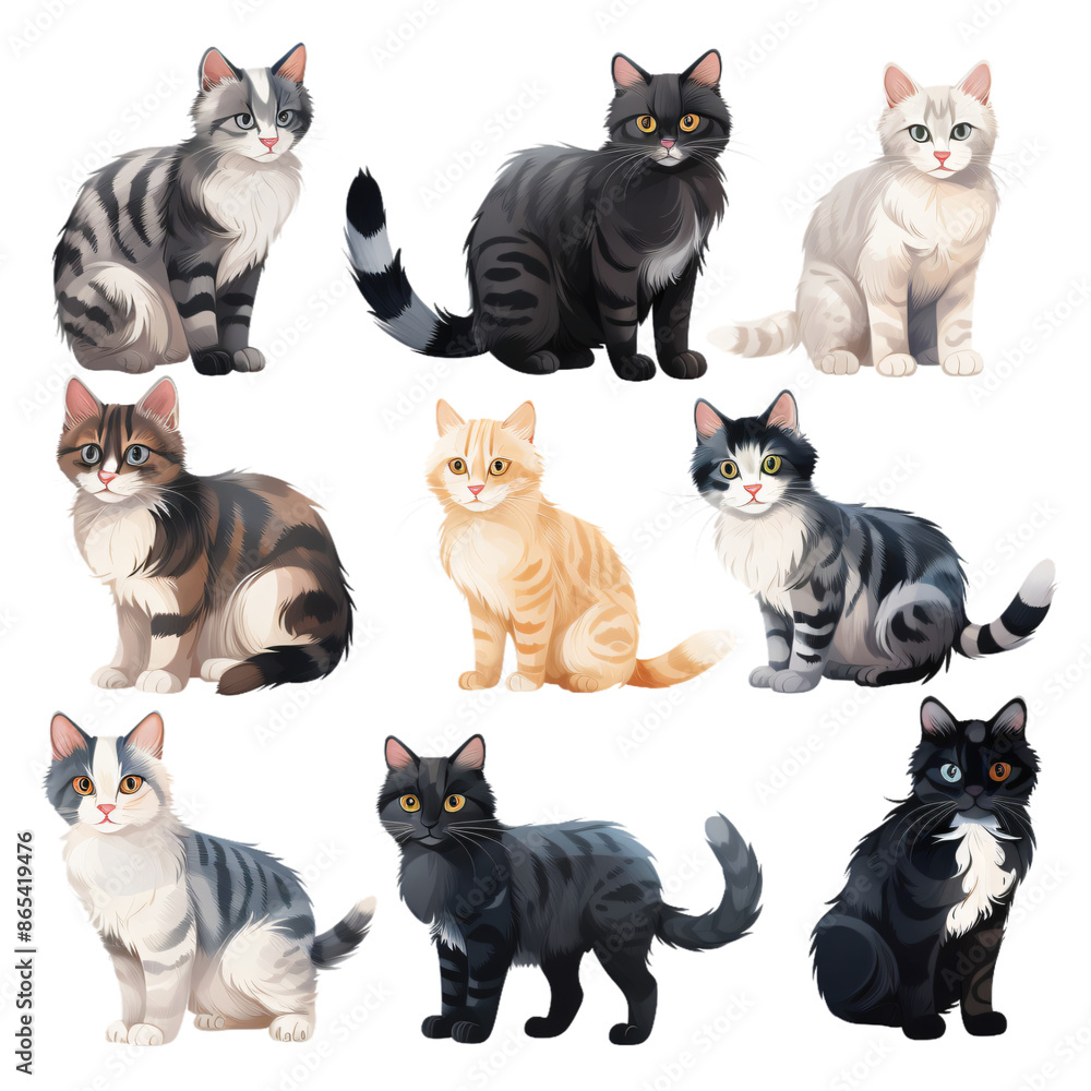 cats set isolated, kitten design collection, pet animals, white background, transparent, png cats set isolated, kitten design collection, pet animals, white background, transparent, png