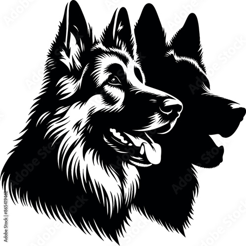 Hand drawn animals german shepherd silhouette vector set illustration on white background