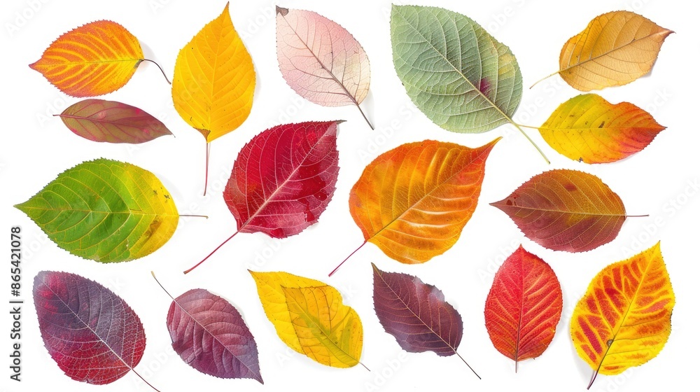 Multicolored Leaves on White Background Multicolored Leaves on White Background