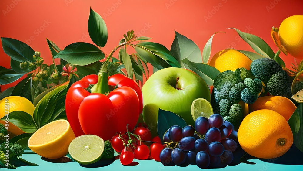 vibrant illustration of a bowl brimming with a cascade of fresh fruits and vegetables vibrant illustration of a bowl brimming with a cascade of fresh fruits and vegetables