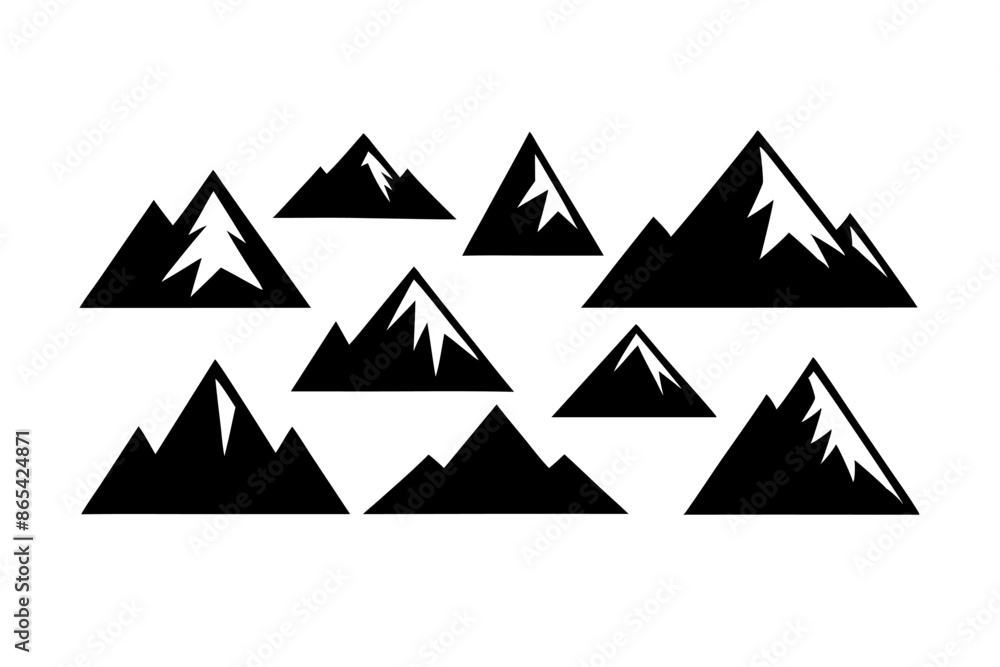 Black and white mountains with snow on white background Black and white mountains with snow on white background