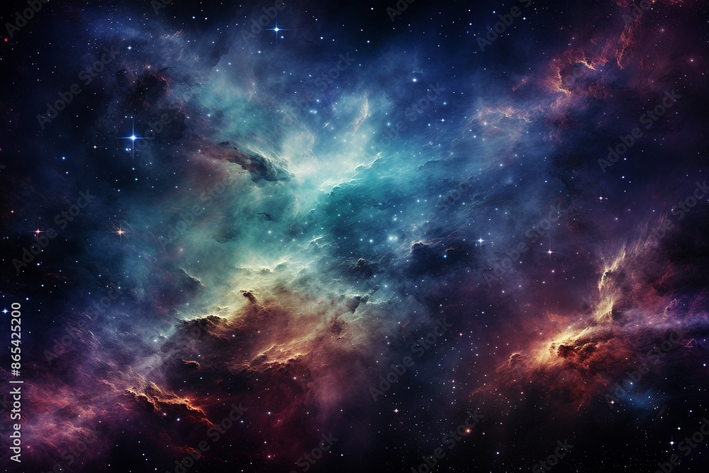 Fototapeta premium A beautiful space nebula with bright stars and colorful gas clouds.