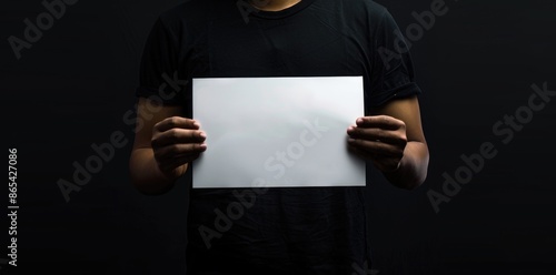 A man holding an empty white mockup for display design products.
