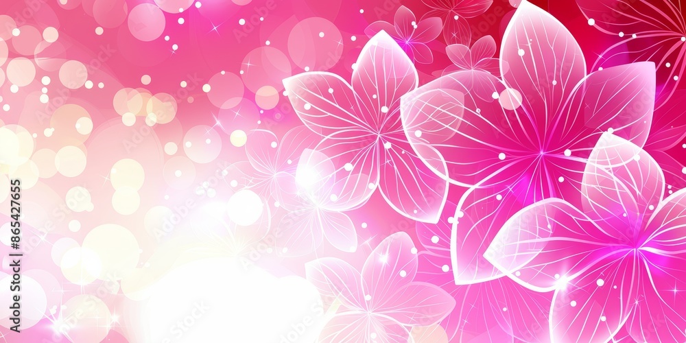 Beautiful floral background with glowing pink flowers and bokeh lights Beautiful floral background with glowing pink flowers and bokeh lights