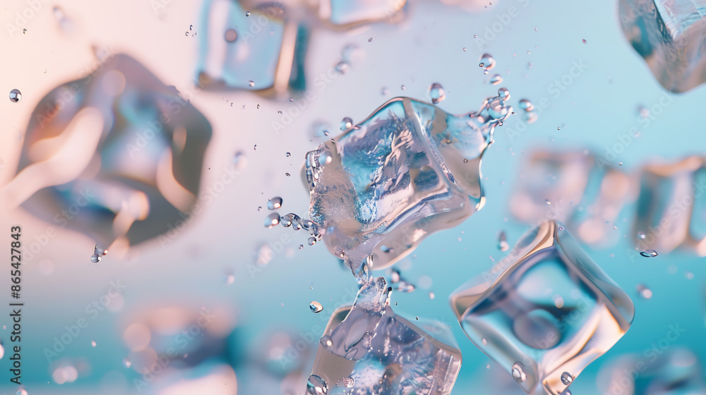 Several Ice cubes, Suspended in the Air - Against a Solid Background, Colliding with each other. Food Art. Several Ice cubes, Suspended in the Air - Against a Solid Background, Colliding with each other. Food Art.