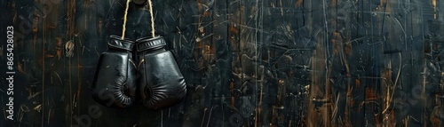 gloves suspended from a nail on a textured black wal