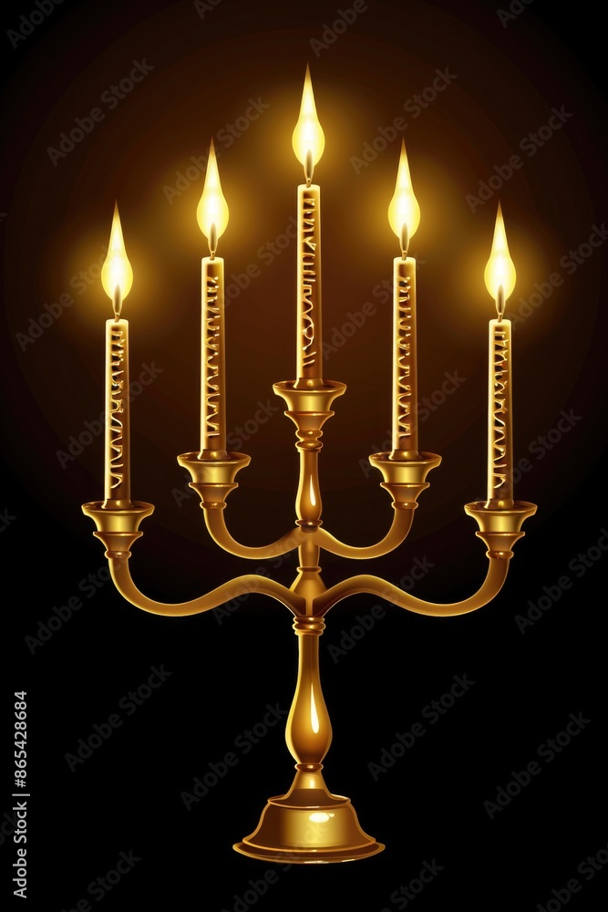 Lit menorah on black background Lit menorah on black background