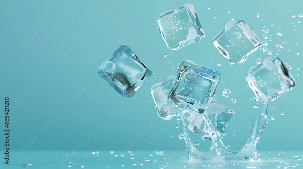 Several Ice cubes, Suspended in the Air - Against a Solid Background, Colliding with each other. Food Art. Several Ice cubes, Suspended in the Air - Against a Solid Background, Colliding with each other. Food Art.