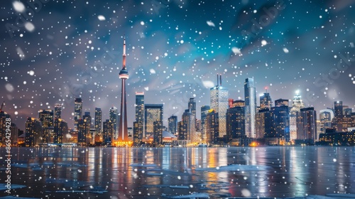 Snowy Cityscape with Towering Skyscrapers