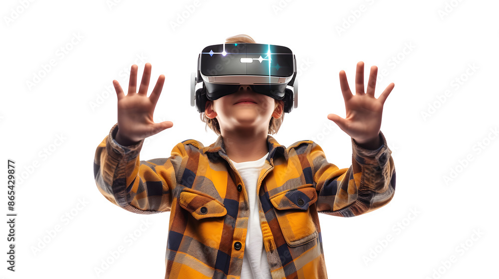 Kid wearing VR headset, PNG file, transparent background, isolated on white Kid wearing VR headset, PNG file, transparent background, isolated on white