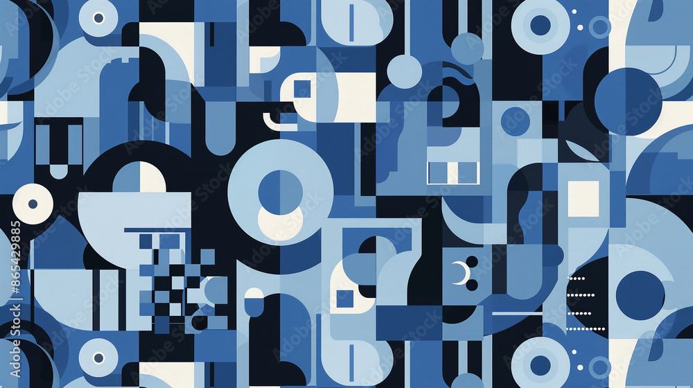 Fototapeta premium Dark blue & light blue Bauhaus Seamless Pattern 