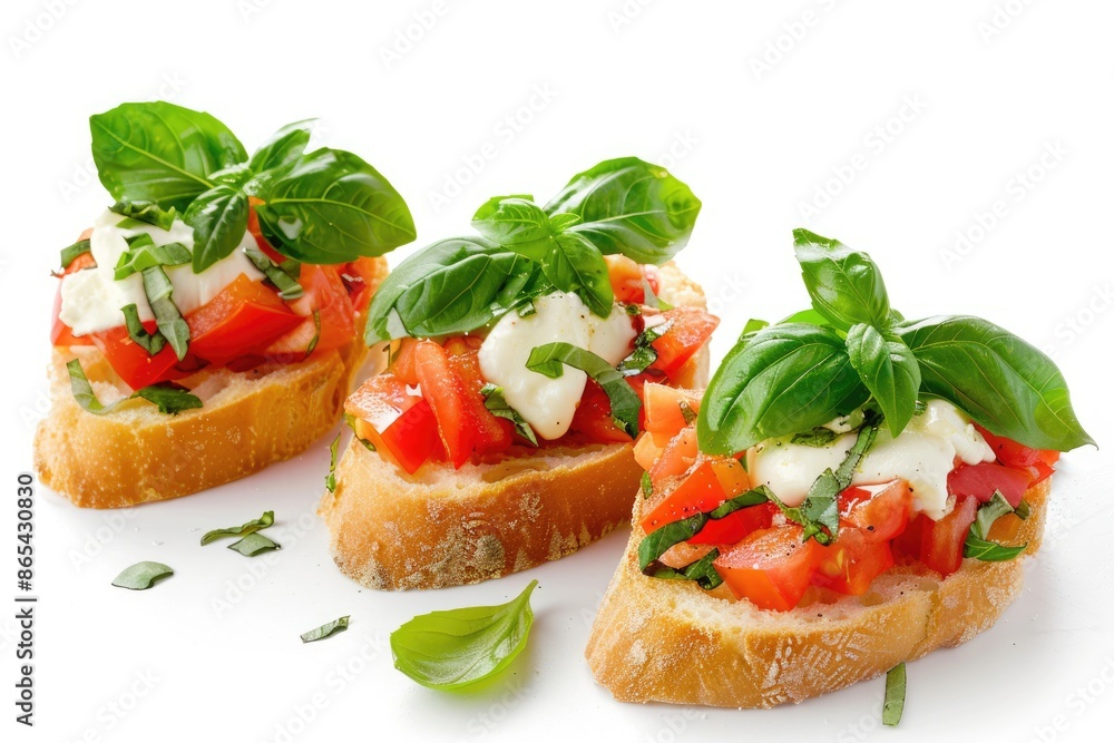 Fresh Bruschetta Ingredients. Watercolor Illustration of Italian Tomato and Basil on Bread Fresh Bruschetta Ingredients. Watercolor Illustration of Italian Tomato and Basil on Bread