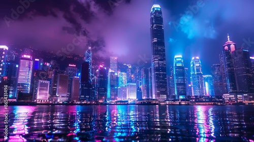 Neon Skyline of Hong Kong at Night