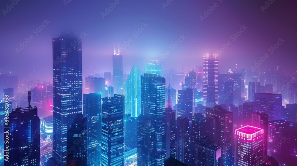 Neon Cityscape Under a Purple Sky Neon Cityscape Under a Purple Sky