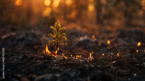 Little tree grow over forest fire 