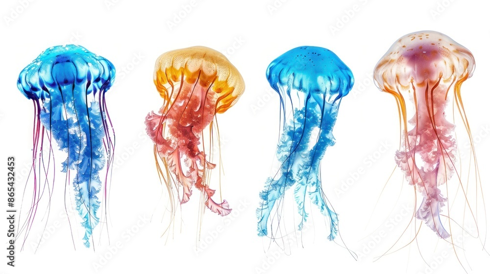 set of jellyfish isolated on white background set of jellyfish isolated on white background