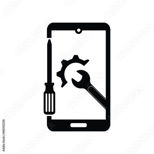 cell phone repair icon in flat style