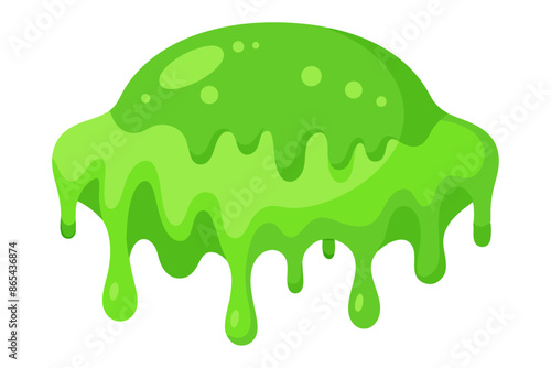 Canvas Print A viscous green substance is trickling down a clean white wall