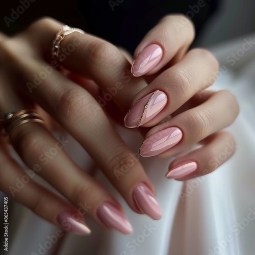 Elegant Rose Pink Press-On Nails with Geometric Accent